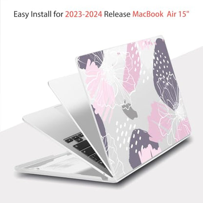 Teryeefi Compatible with M4 M3 M2 MacBook Air 15 Inch 2024 2023 Case Model A3241 A3114 A2941 with Liquid Retina Display, Protective Plastic Hard Shell Cover with Keyboard Cover - Abstract Flowers-A - color: Abstract Flowers-A