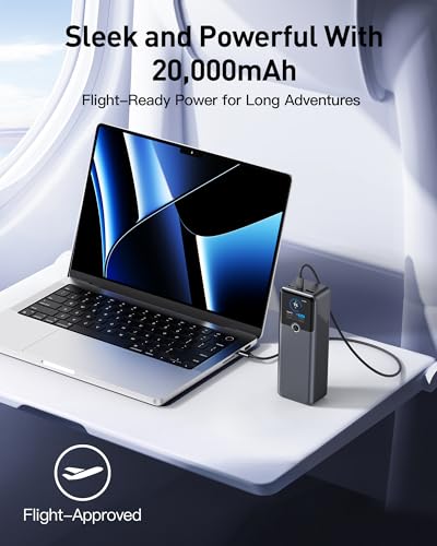 SIXTHGU Laptop Power Bank, 3-Port 20,000mAh Portable Charger with 200W Max Output, PD 3.1 Fast Charging, Flight-Approved for Travel, PowerTower, for MacBook, iPhone 17/16 Series, and More(Grey)