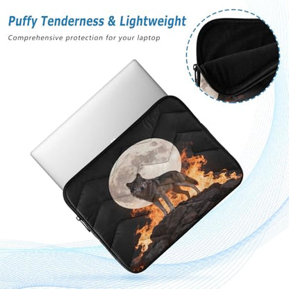 Flame and Moon Wolf Waterproof Laptop Sleeves 14-16 Inch Padded Quilted Laptop Protector Bag Notebook Case - color: flame and moon wolf, size: Large