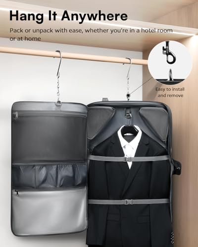 AUROTIER Rolling Garment Bags for Travel, Built-in Hanging Feature, Wheeled Business Suitcase with 17 Inch Laptop Compartment, Lockable Carry on Luggage for Men and Women with Wheels, Black Black