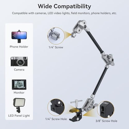 UTEBIT 22" Magic Arm w Clamp Mount, Desk Camera Mount Articulating Friction Boom w Arm 1/4" Thread Adapter, Overhead Desk Phone Mount for Video Light Webcam Microphone Action Camera Content Creators - size: 22 inch