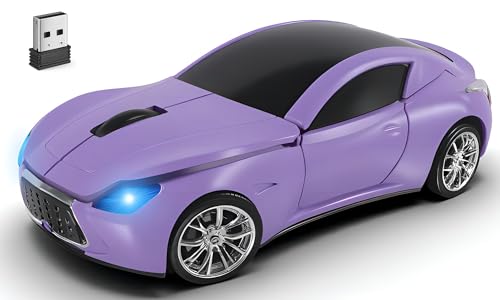 Wireless Mouse Cute Sport Purple Car Mice,Small Portable Lightweight Optical Cool Mice, Fun Home Office School Gift for Boy Girl Men Women Kids Mom Dad,Funny USB Mouse for PC Laptop Computer MacBook - color: Purple