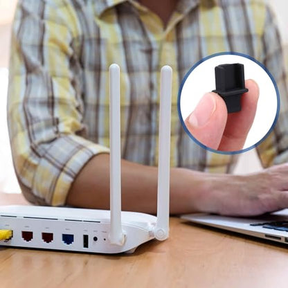 MECCANIXITY RJ45 Dust Covers Caps, Black RJ45 Dust Plug Silicone Ethernet Port Protector Covers for Media Converter, Router, Modem, Laptop, Network Panel, Pack of 100