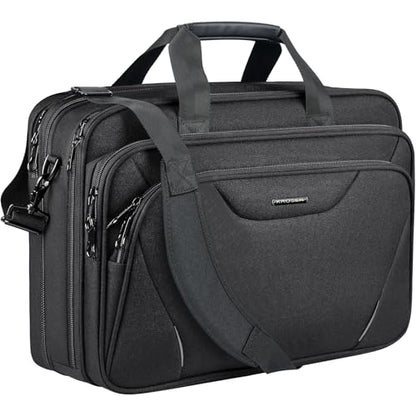 KROSER 17.3 Inch Laptop Computer Briefcase, Water-Repellent Messenger Bag | Expandable design, padded laptop compartment,shoulder strap and luggage strap for business, travel, men and women-Black/Grey - color: Black/Grey