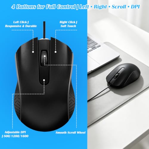 Wired Computer Mice 100 Pack Mini USB Silent Mouse Bulk, Ergonomic 3 Button Plug and Play Mice for Students Office School Home Remote Work PC