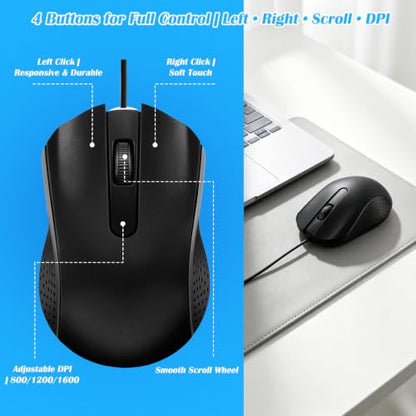Wired Computer Mice 100 Pack Mini USB Silent Mouse Bulk, Ergonomic 3 Button Plug and Play Mice for Students Office School Home Remote Work PC