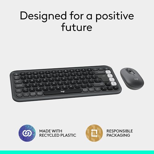 Logitech POP ICON Combo Keyboard and Mouse - Graphite and Off-White | Comfortable typing, programmable keys and buttons, quiet clicks, Bluetooth, easy-switch up to 3 devices - color: Graphite White, style: Combo