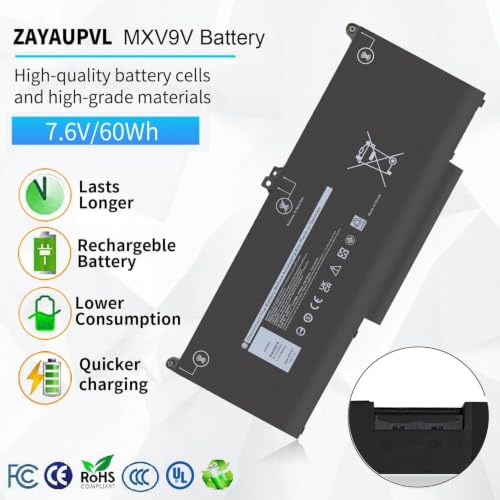 60Wh MXV9V Battery Replacement for Dell Latitude 7400 5300 5310 7300 | Latitude 5300/5310 2-in-1, Inspiron 7300/7306 2-in-1 Black Series P96G P97G P99G P100G 5VC2M 829MX 0829MX 7.6V - size: 9.3*4*0.25inch MXV9V