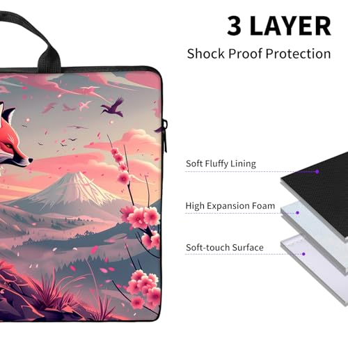 Laptop Bag,14 15 15.6 inch Laptop Case Sleeve,Computer Sleeve with Handle for Women Men,Carrying Case for MacBook,Dell,Lenovo,Notebook Computer,Pink Flower Fox - color: Pink Flower Fox