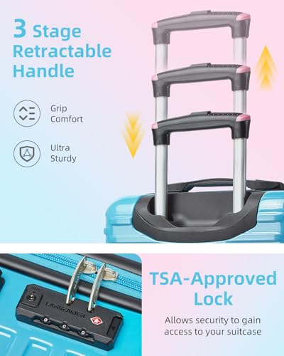 LARVENDER Carry on Luggage 22x14x9 Airline Approved, Expandable 20 Inch Hardside Large Suitcase with Wheels TSA Lock, Lightweigh PC+ABS Travel Carry-on Suitcases for Women and Men, Cotton Candy - color: Cotton Candy (XL-BP), size: 3 Piece Set (Backpack/20