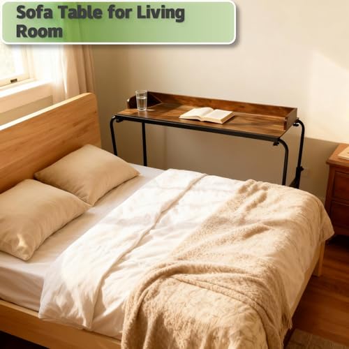 Overbed Table with Wheels and Desktop Enclosure, Height and Length Adjustable Over Bed Desk King Queen Bed Table Overbed Laptop Table (Rustic Brown) - color: Rustic Brown