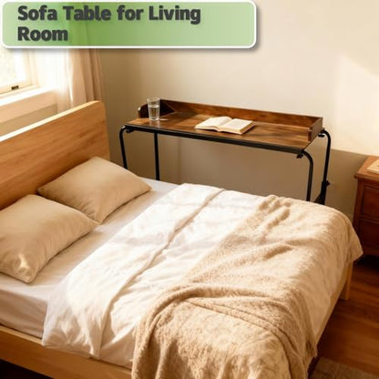 Overbed Table with Wheels and Desktop Enclosure, Height and Length Adjustable Over Bed Desk King Queen Bed Table Overbed Laptop Table (Rustic Brown) - color: Rustic Brown