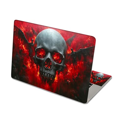 Aesthetic Laptop Skin Sticker, Skull with Fiery Eyes and Winged Figures Waterproof Vinyl Laptop Decal, Removable Bubble Free, Reusable Protective Cover for 13 14 15 15.6 Inch - color: Skull with Fiery Eyes and Winged Figures