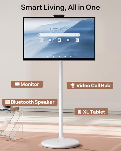 SYLVOX 32" Smart Rolling Display with Stand, Portable Touchscreen Monitor for Streaming TV Apps, Built-in 4-5H Battery, 1080P with 8MP Removable Webcam for Home, Office & Entertainment - size: 32''