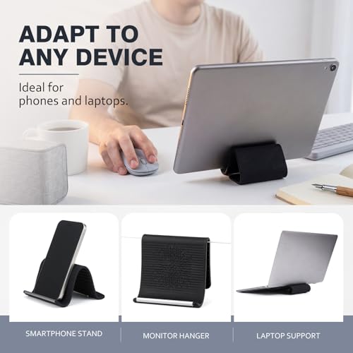 2 Pack Flexible Silicone Phone Stand, Foldable Adjustable Phone Holder, Portable Non-Slip Bendable Desktop Stand for Desk, Travel, Office, Tablets, Laptops and Treadmills(Black) - color: Black