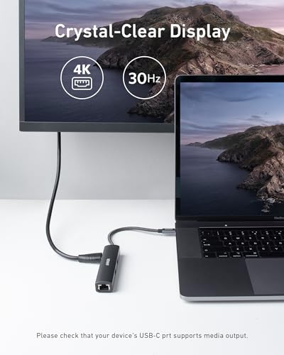 Anker USB C Hub Adapter, 5-in-1 USB C Adapter with 4K HDMI, Ethernet Port, 3 3.0 Ports, for MacBook Pro, iPad Pro, XPS, Pixelbook, and More