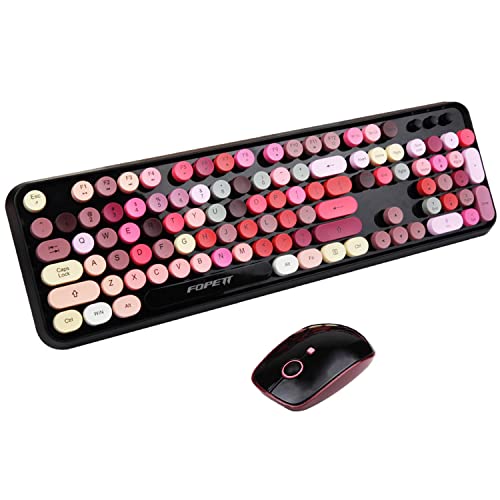 Wireless Keyboard and Mouse Combo, 2.4 GHz Full-Sized Typewriter Keyboard and Mouse Wireless with Round Keycaps for Windows, Computer, Desktop, PC, Laptop (New BlackColorful) - color: New BlackColorful