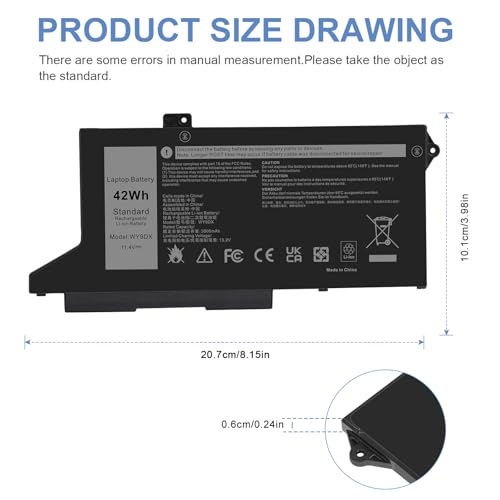 Futurebatt WY9DX Laptop Battery Replacement for Dell Latitude 5420 5520 Precision 15 3560 Dell P137G P137G001 P104F P104F001 Series RJ40G 01K2CF 075X16 0WK3F1 0M3KCN 005R42 11.4V 3500mAh 3-Cells - size: WY9DX