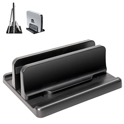 Vertical Laptop Stand [New Version: Two More Rubber Pads & Hex Key Storable Design] ABS Plastic Adjustable Dock up to 15 inch PC Desk Space Saver for MacBook/Surface/iPad/Mini PC (Black) - color: Black