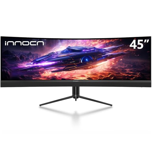 INNOCN 45C1R 45" 5K2K 5120 x 1440p Ultrawide Curved Gaming Monitor, R1500, HDR400, USB Type-C 90W Power Delivery, PIP/PBP, Built-in Speaker, Height Adjustable, Black - size: 45 Inch