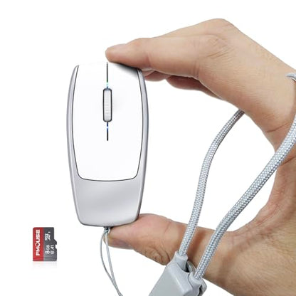 FMOUSE Portable 2-in-1 Wireless Bluetooth Mouse & Micro SD Card Reader | 8GB Card Included | USB-C Rechargeable | 3.07×1.49×0.87in | Compatible with Laptop Mac iPad Tablet | Remote Workers | Silver - color: Silver / With 8GB TF Card
