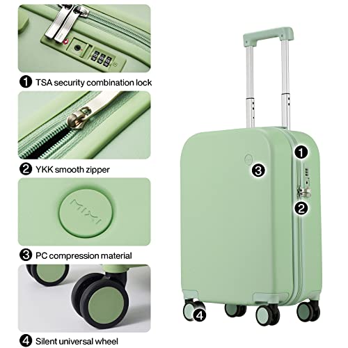 mixi Carry on Luggage, 20'' Suitcase Spinner Wheels Luggage Hardshell Lightweight Rolling Suitcases PC with Cover & TSA Lock for Business Travel, Avocado Green - color: Avacado Green, size: 20in Carry on