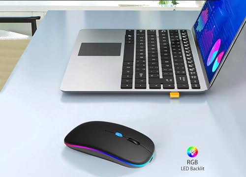 AIKOKOK Wireless Bluetooth Mouse, Rechargeable, Dual Mode Bluetooth 5.2 & 2.4G USB, LED Lights, Slim, Silent, Portable Computer Mouse for Laptop, PC, MacBook, iPad, Tablet (Black) - color: Black