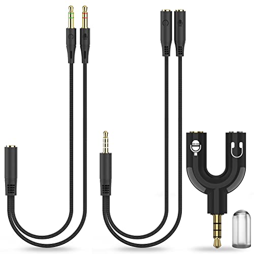 Headphone Splitter Adapter 3.5mm, (3-in-1 Pack) Audio Splitter 2 Female to 1 Male & 2 Male to 1 Female 3.5mm Aux Stereo Y Jack Cable for PS4, Xbox, Phone, PC, Tablet, Laptop, Gaming Headset