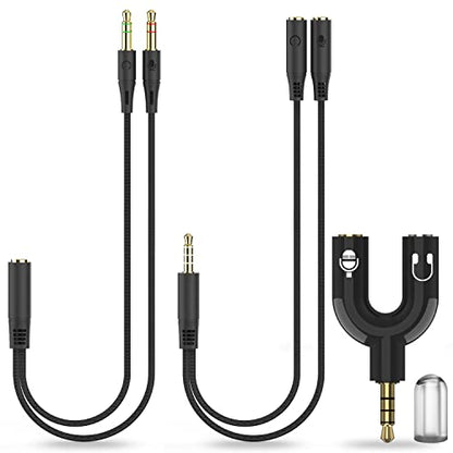 Headphone Splitter Adapter 3.5mm, (3-in-1 Pack) Audio Splitter 2 Female to 1 Male & 2 Male to 1 Female 3.5mm Aux Stereo Y Jack Cable for PS4, Xbox, Phone, PC, Tablet, Laptop, Gaming Headset