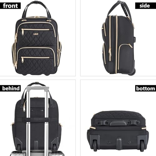 Underseat Carry On Luggage with Wheels, 17inch Lightweight Overnight Soft Sided Personal Luggage Bag Carry-On Suitcase for Short Trip Travel Business, Black - color: Black