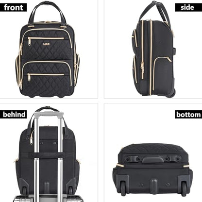 Underseat Carry On Luggage with Wheels, 17inch Lightweight Overnight Soft Sided Personal Luggage Bag Carry-On Suitcase for Short Trip Travel Business, Black - color: Black
