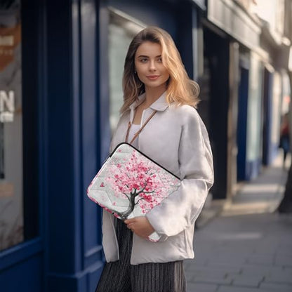 Pink Cherry Blossom Tree Laptop Sleeve 15 16 Inch Puffy Quilted Carrying Case Protective Computer Bag Waterproof Laptops Sleeve for Women Men - color: Cherry Blossom, size: Large