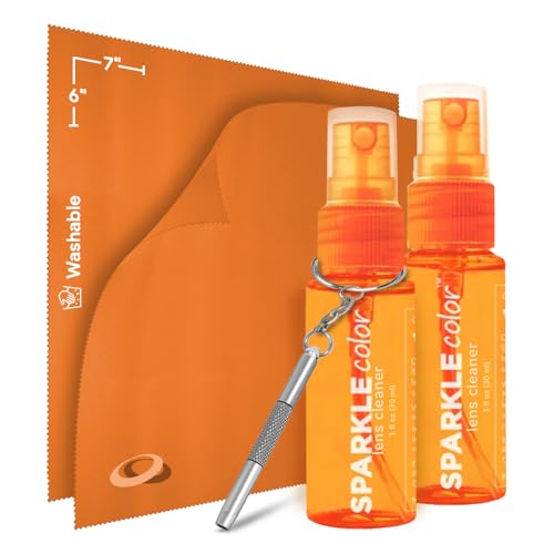 Sparkle Anti-Reflective Safe Lens Cleaner & Repair Kit – (2) 1oz Glasses Cleaner Spray, (2) Microfiber Cloth & Keychain Screwdriver for Eyeglasses, Sunglasses, Lenses & Screens (5 Piece Set) - style: Orange | 2x1oz Lens Spray + 2 Microfiber Cloths + 1 Scr
