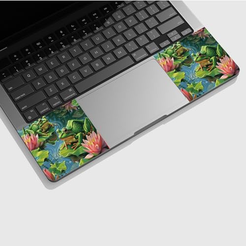 Universal Laptop Skin Sticker with 2 Wrist Pad Skins, Waterproof Scratch Resistant Vinyl Laptop Cover Decal, Cut to Fit for 11–15.6 Inch MacBook HP Dell Lenovo, Frog Lotus - color: Frog Lotus