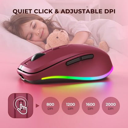 PEIOUS Wireless Mouse Jiggler - Keep Computers Awake, Wine Red | Rechargeable LED Mouse, Silent Clicks, Adjustable DPI and Random Movement Keep Computers Awake for Laptop/PC/Mac - color: Red