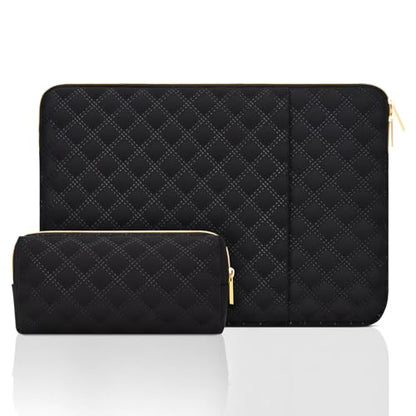 15.6 Inch Laptop Sleeve Case with Pocket & Accessory Bag, Black | Compatible with 15-16 inch MacBook Air/Pro, 15.6 inch Laptop Computer, Waterproof Polyester Elegant Laptop Carrying Case - color: Black, size: 15.6 Inch