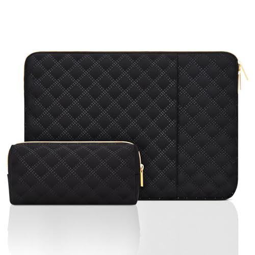 14 Inch Laptop Sleeve Case with Pocket & Accessory Bag, Black | Compatible with 14 inch MacBook Pro M1 M2 M3 M4 M5 Laptop Computer, Waterproof Polyester Elegant Laptop Carrying Case - color: Black, size: 14 Inch