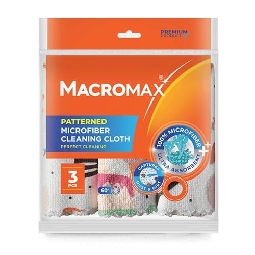 Macro Max Patterned Microfiber Cleaning Cloth – Ultra Absorbent, Lint‑Free Reusable Towels for Dusting & Polishing – Soft Non‑Scratch Cloths for Glass, Wood, Furniture & Counters - 12 Pack