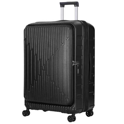Kaleenie 29 Inch Checked Luggage with Expansion and Side Opening | Expandable Lightweight ABS+PC Hardshell Trunk Suitcase,360° Universal Wheels,YKK Zipper,50 * 31(35)*76cm, 117L~133L,Black - color: Dark Black, size: 29 Inch