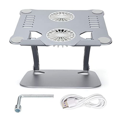 Diyeeni Laptop Stand with 2 Cooling Fans, Aluminum Computer Riser Ergonomic Foldable Height Laptop Elevator for Desk, Compatible with 10-17.3in Laptops, Sturdy Portable (Space Gray) - color: Space Gray