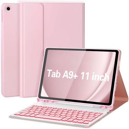 Keyboard Case for Galaxy Tab A9 Plus 5G 11 Inch 2023 (SM-X210/X216/X218), 7 Color Backlit Detachable Tablet Keyboard Cover with S Pen Holder for Samsung Galaxy Tab A9+ 11" (Pink) - color: Pink