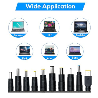 Universal Charger Supply 100W PD Power Cable, USB C to DC Adapters 10PCS Power Plug Kit, 5.5x2.1mm Round Barrel Jack for Sony Toshiba Samsung Acer Asus Lenovo Dell HP Laptop Charging Connector Tips