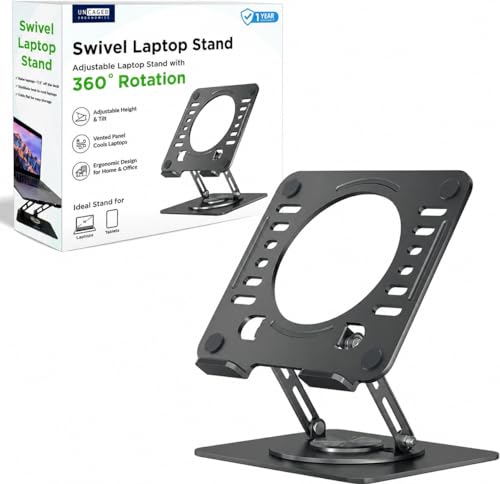 Uncaged Ergonomics Swivel Laptop Stand for Desk, Adjustable Computer iPad Stand for Desk w/ 360 Rotation, Portable Laptop Holder for Home Office Ergonomic Supplies - color: Silver