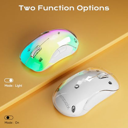 memzuoix 2.4G LED Wireless Mouse, Rechargeable Ergonomic Mouse with Detachable Cover, 1400 DPI Portable Optical Computer Mouse with USB Receiver for Laptop, PC, Desktop and MacBook, 5 Buttons - color: white and white
