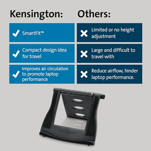 Kensington Easy Riser Portable Ergonomic Laptop Cooling Stand (12"-17") for Laptops, Chromebooks Macbooks and Wacom devices – Grey (K60112AM), Gray