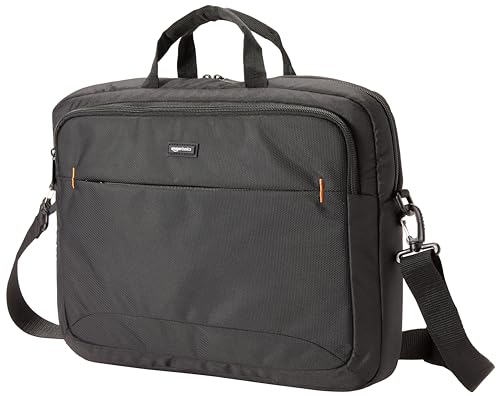 Amazon Basics Laptop Shoulder Bag with Compartments, 17.3-inch, Black, Large Capacity, Fits Dell, HP, ASUS, Lenovo, MacBook Pro and more - size: 17.3 Inch, style: 1-pack