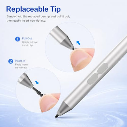 Pen for Surface Pro 11/10/9/8/X, Surface Laptop/Book/Go/Studio, Kobo | Palm Rejection, 1024 Pressure, 2500H Battery Life Active Stylus Pencil for Student Note-Taking & Artist Business Drawing - color: Platinum