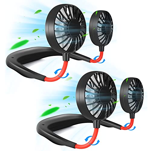 Portable Neck Fan Rechargeable Personal HandFree Fan Mini USB Wearable Neckband Sport Fan 3 Speed Adjustable 360 Degrees Free Rotation Perfect for Working Traveling Office Reading (Red Black 2 Pack) - color: Red Black 2 Pack