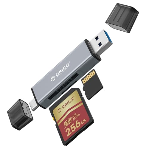 ORICO TF SD Card Reader USB 3.0 Type-C, Dual Slot Dual Interface 5Gbps High Speed Memory Card Reader, Plug & Play Compatible with Windows/Mac/Android/iPadOS for Camera/Phone/Tablet/Laptop- C35T