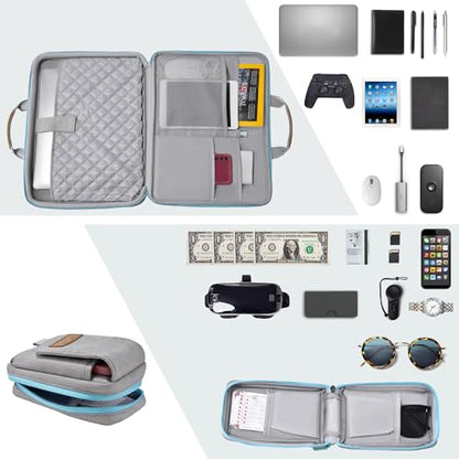 Laptop Case 15.6 Inch Briefcase Military-Grade Protection with Detachable Belt Bag, Compatible All Model of 15-16 Inch MacBook Pro and Most Popular 15.6 Inch Notebooks Chromebooks (Gray&Blue) - color: Gray&blue
